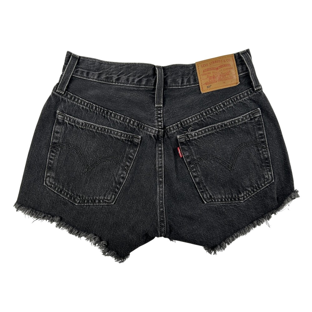 Levi's 501 Shorts Womens 25 Black Denim Cutoff Button Fly Distressed Raw Hem